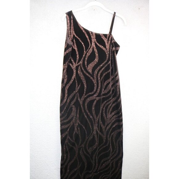 AGB Vintage Strappy Velevet Maxi Dress-Size 10-Side Slit-Whimsigoth-Glittery - Picture 1 of 12